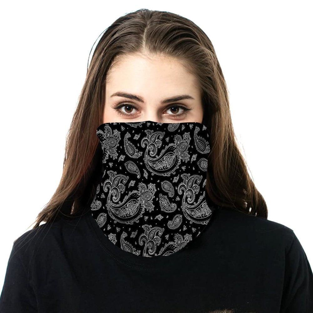 Black Paisley Neck Gaiter Face Mask Scarf Bandana